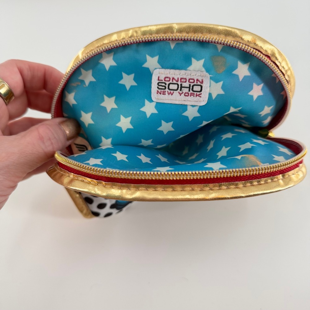LONDON SOHO NEW YORK Wonder Woman Comic Print Makeup Bag Set Gold Trim 2 Piece - Picture 5 of 13